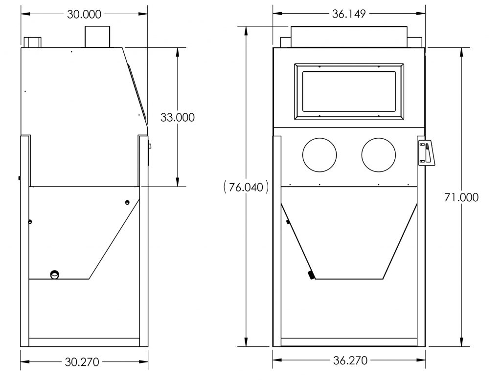 RB3630 Slurry Blast Cabinet Dimensions