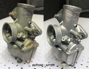 Before and after auto parts in slurry wet blaster